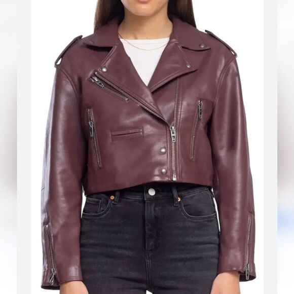 NWT Blank NYC Faux Leather Cropped Moto Jacket in Plum Size Small - Picture 11 of 14